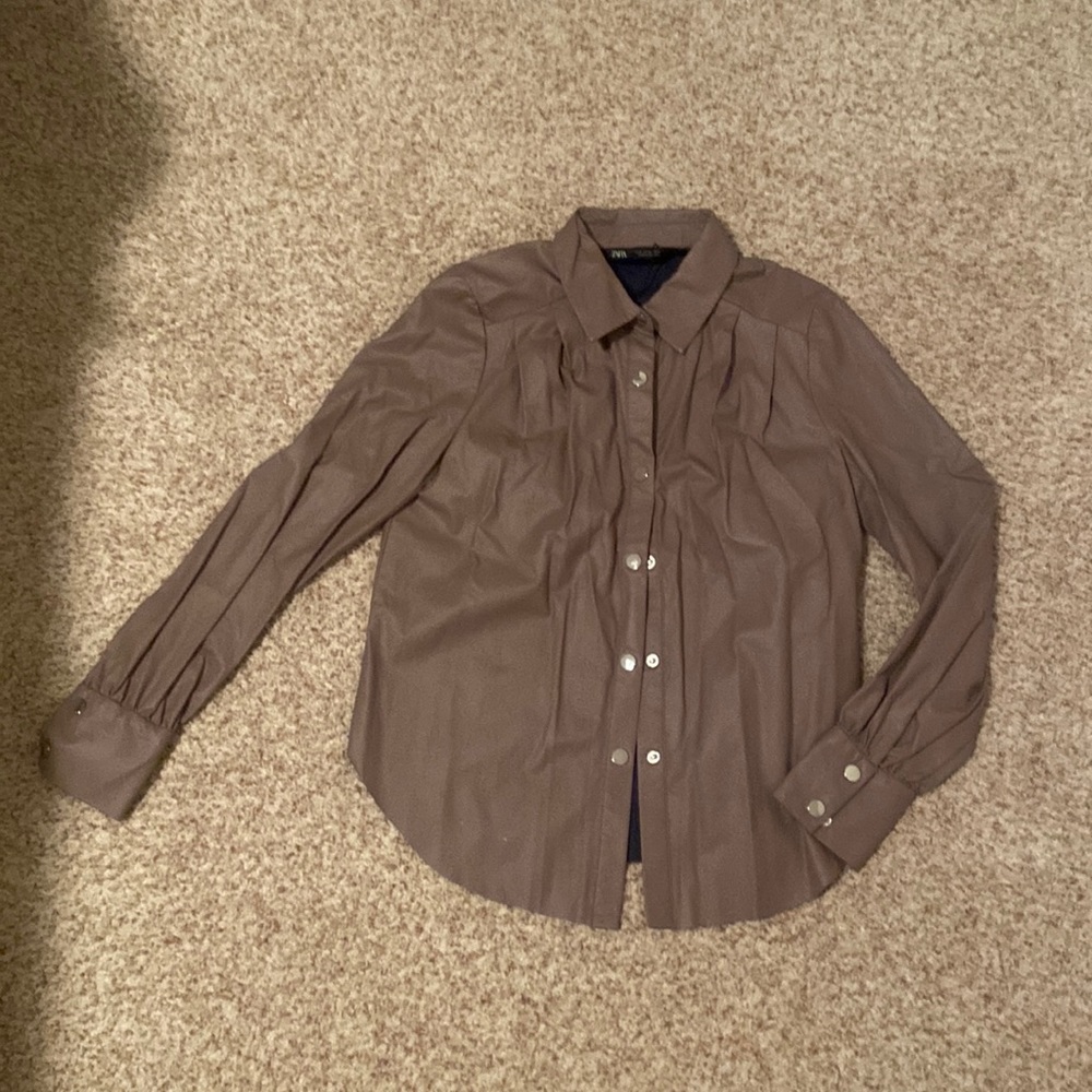 Zara faux leather button-down shirt